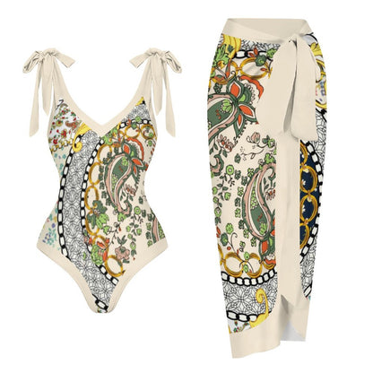 Casual Printed One Piece Swimsuit And Cover Up 2306103193