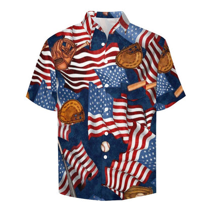 Men's American Flag Baseball Painted Print Vacation Hawaiian Shirt