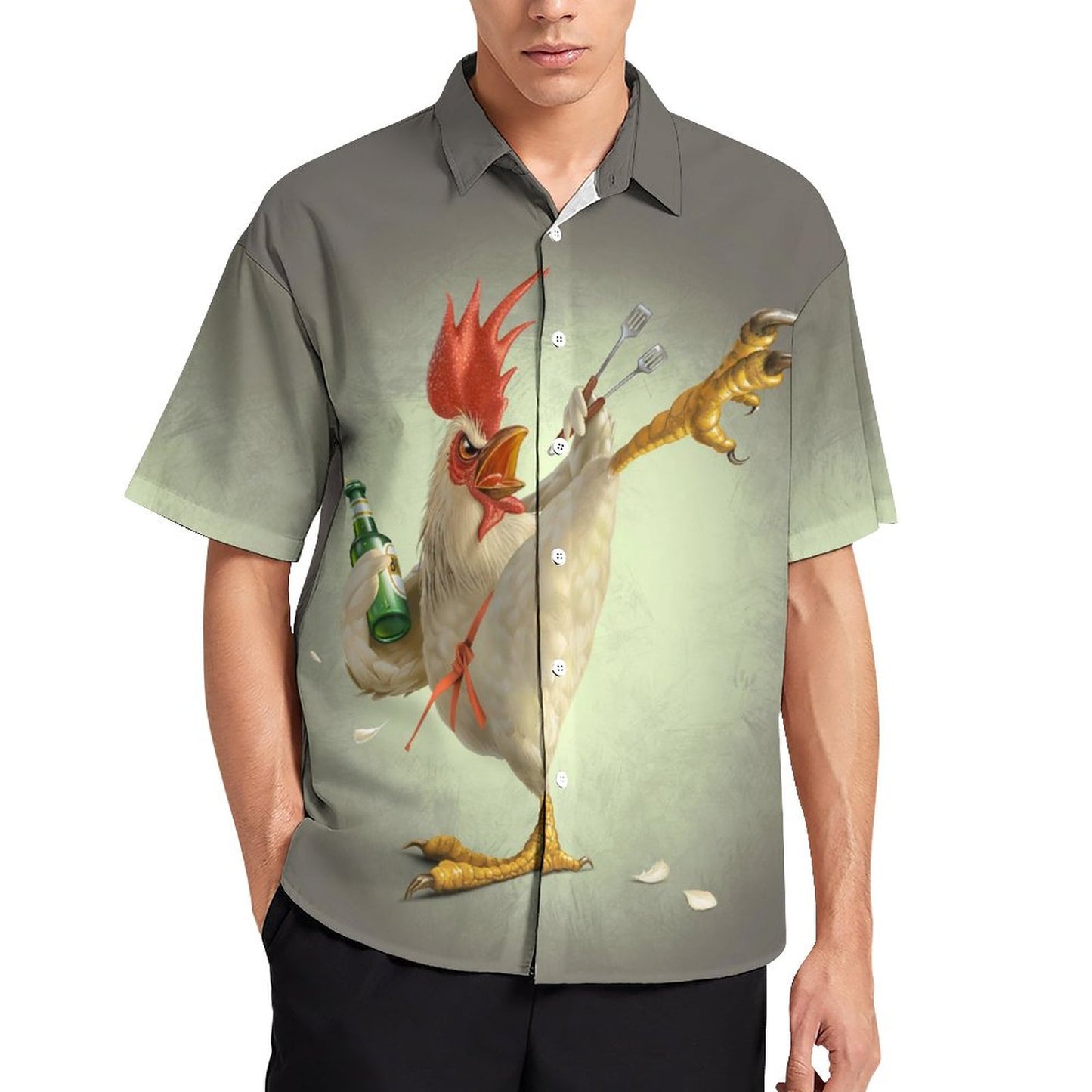 Rooster Gradient Print Hawaiian Men's Casual Shirt