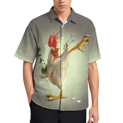Rooster Gradient Print Hawaiian Men's Casual Shirt