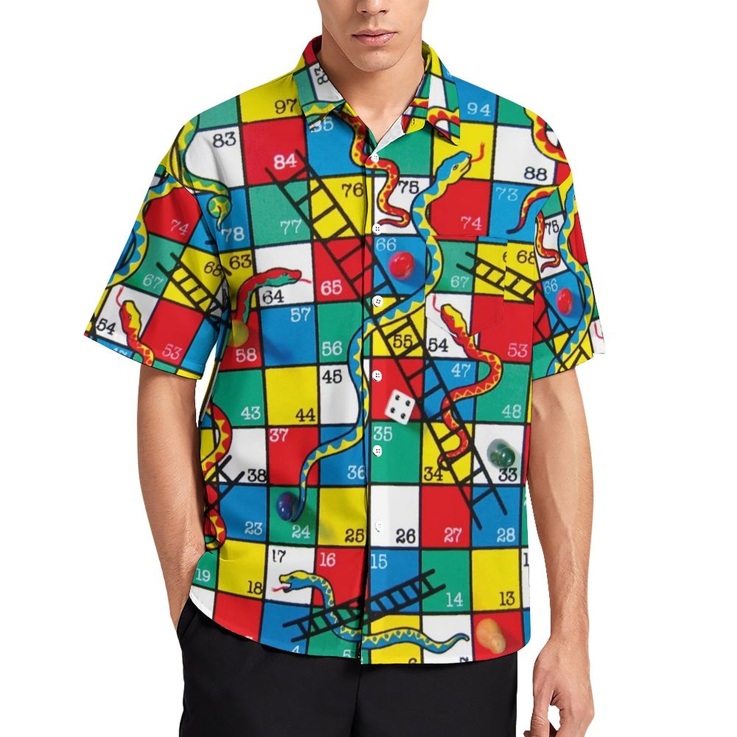 Men's Snakes N Ladders Print Casual Short Sleeve Shirt 2306102513