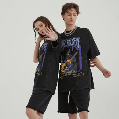 Unisex Vintage Solid Wash Denim T-Shirts