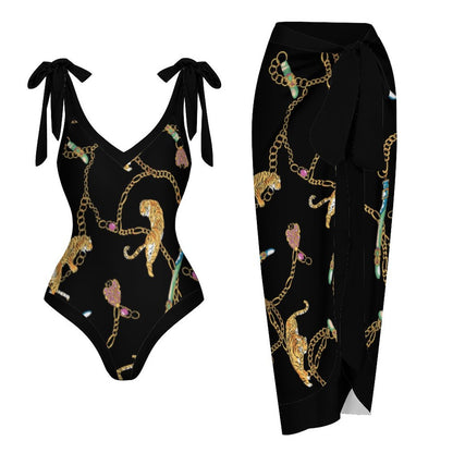 Casual Printed One-Piece Swimsuit And Cover Up 2305102502