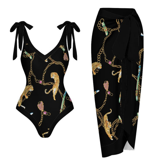 Casual Printed One-Piece Swimsuit And Cover Up 2305102502