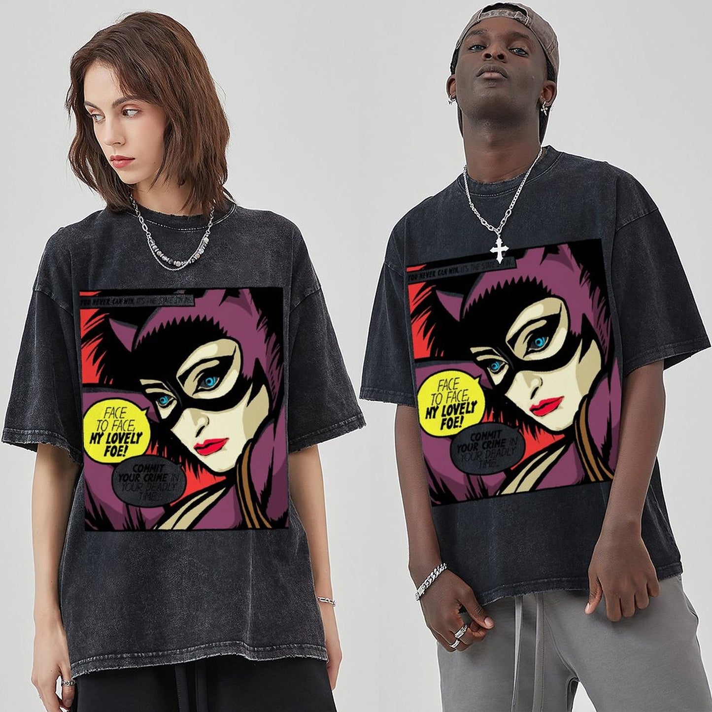 Unisex Vintage Solid Wash Denim T-Shirts