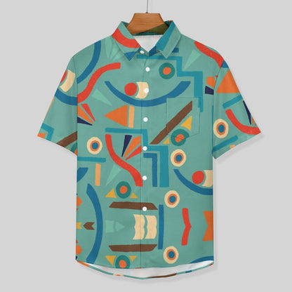Geometric Pattern Breast Pocket Short Sleeve Shirt 2306100690