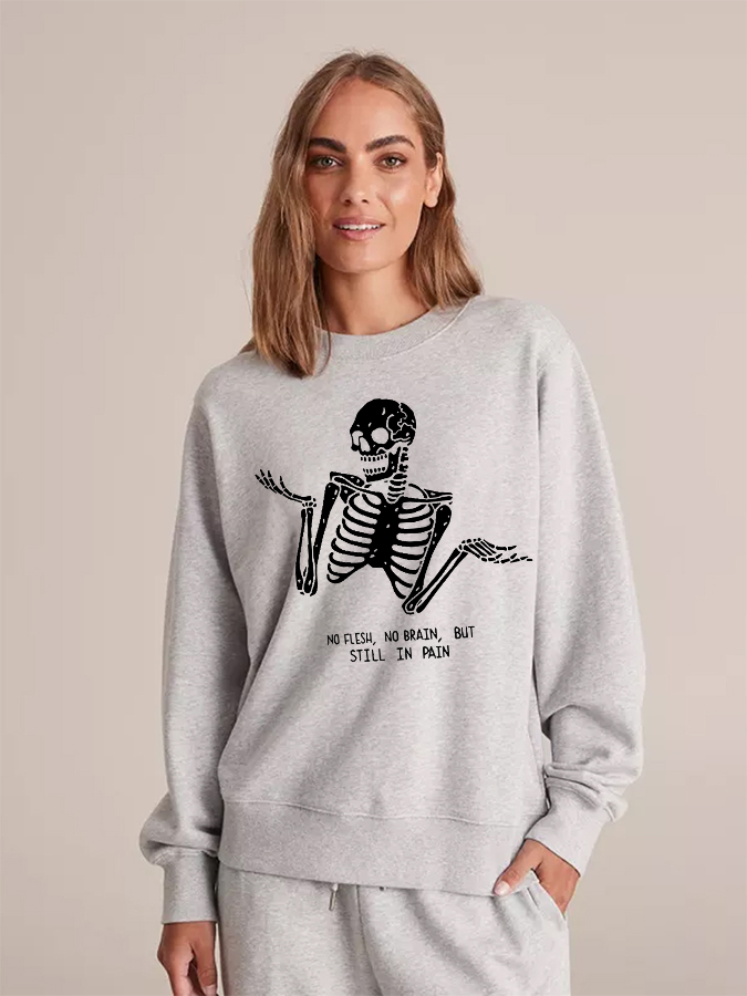 Unisex Round Neck Casual Skeleton Printed Long Sleeve Sweatshirt