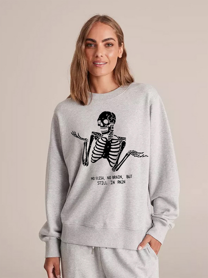 Unisex Round Neck Casual Skeleton Printed Long Sleeve Sweatshirt