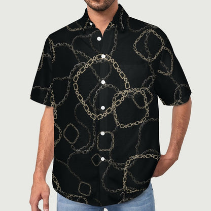Men's Geometric Chain Print Vacation Hawaiian Shirt 2306104057