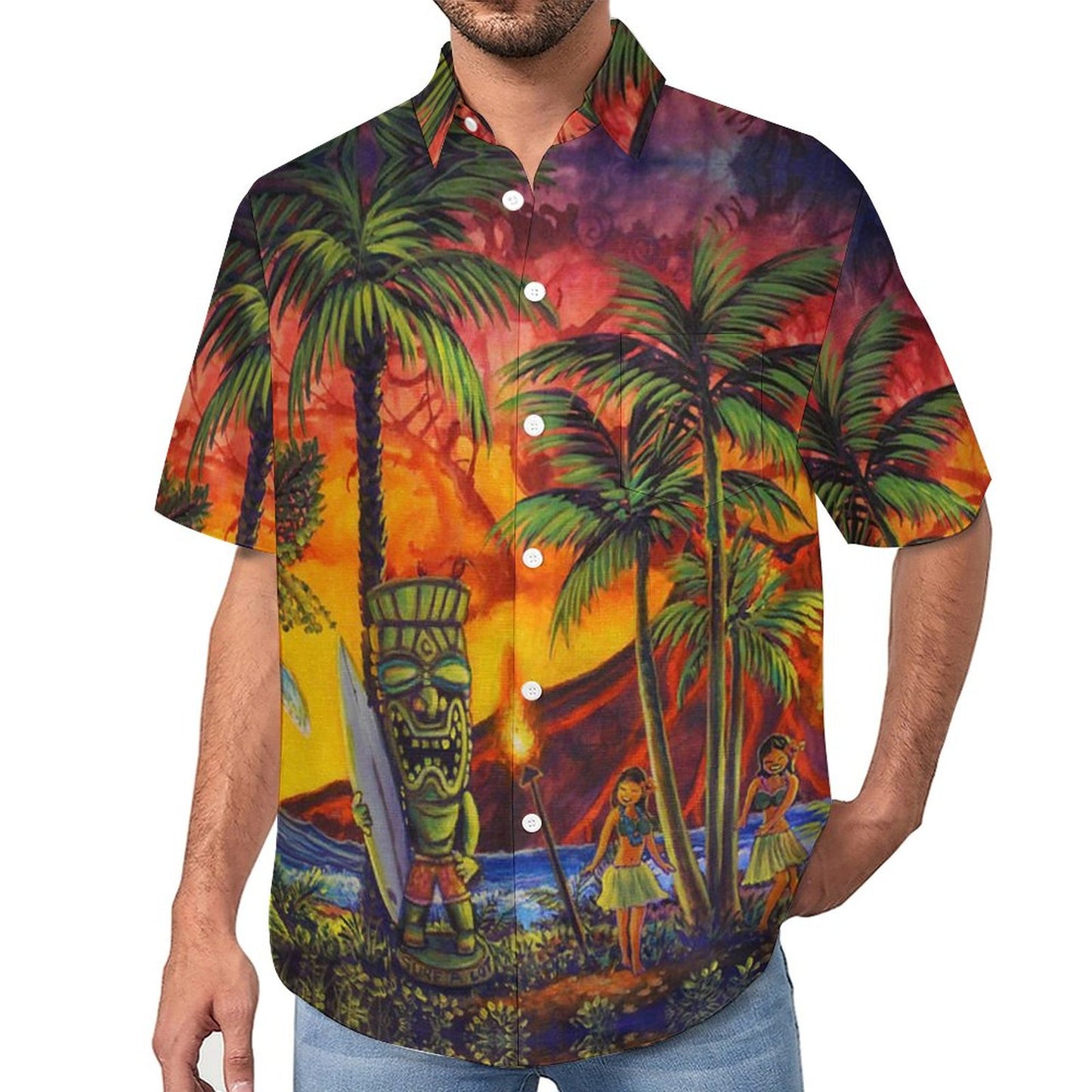 Tiki Chest Pocket Short Sleeve Hawaiian Shirt 2306100695