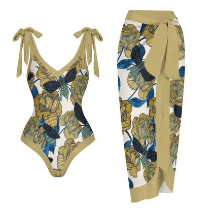 Casual Printed One-Piece Swimsuit And Cover Up 2305102599