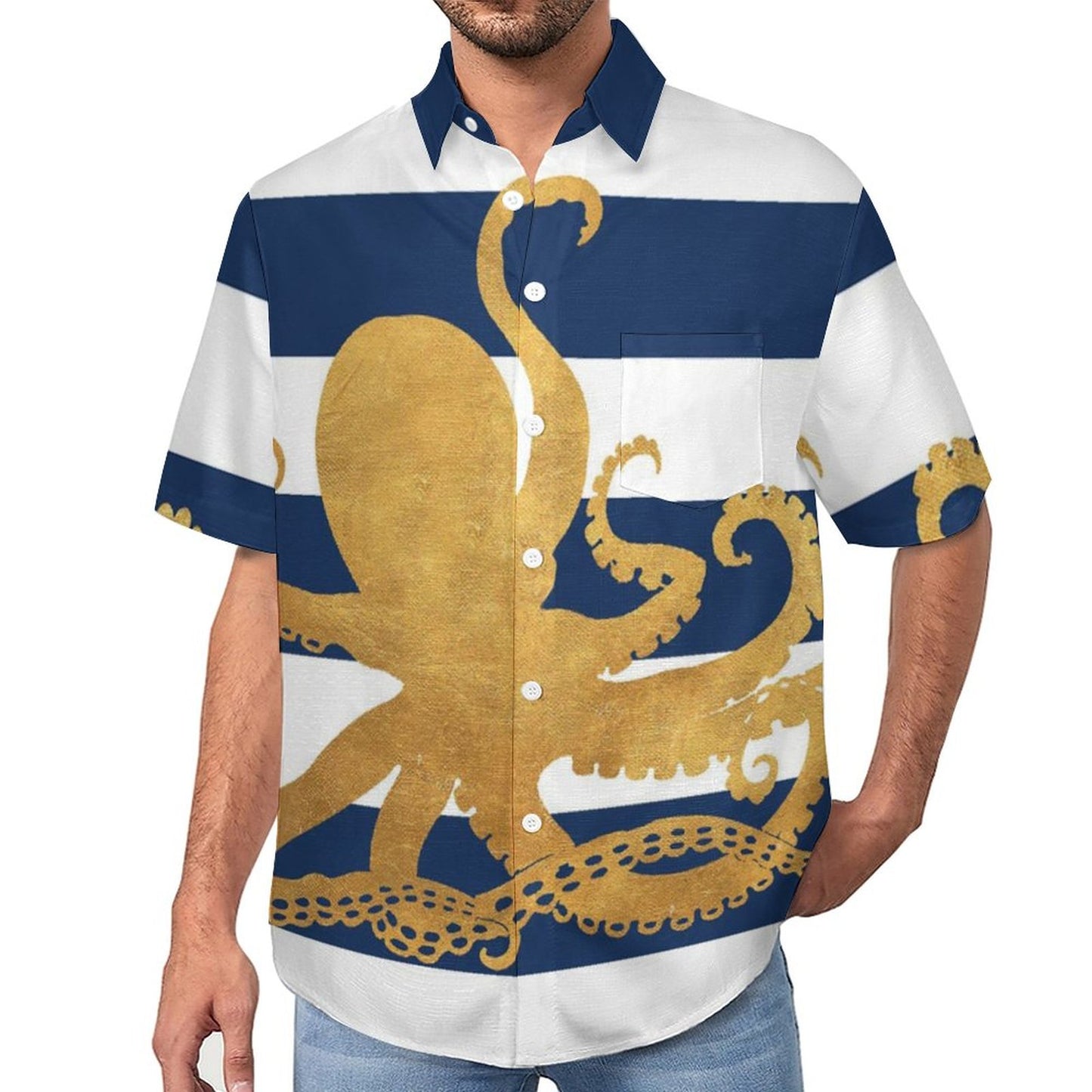 Men's Octopus Painted Print Vacation Hawaiian Shirt 2305106279