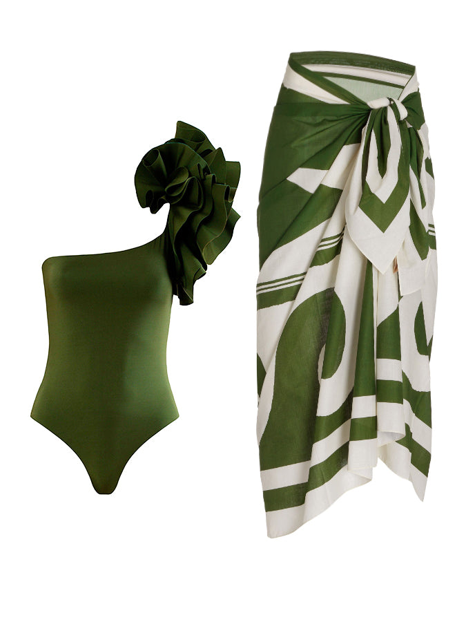 Geometric print swimsuit and cover up