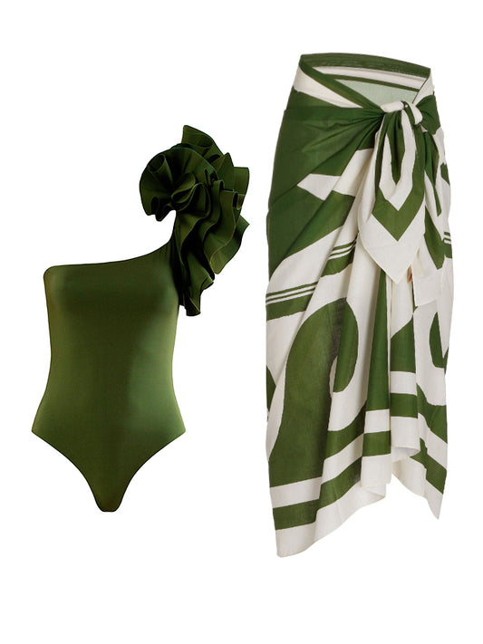 Geometric print swimsuit and cover up