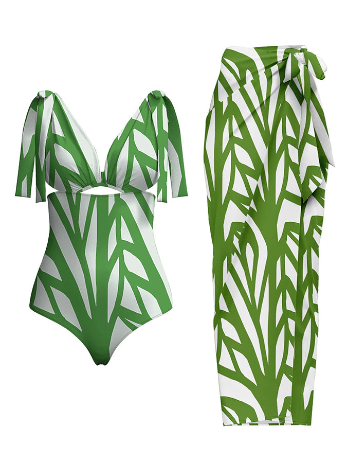 Geometric Print One Piece Swimsuits and Cover Up