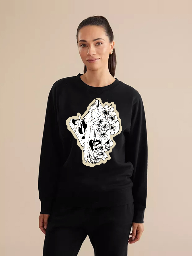 Unisex Round Neck Casual Printed Long Sleeve Sweatshirt