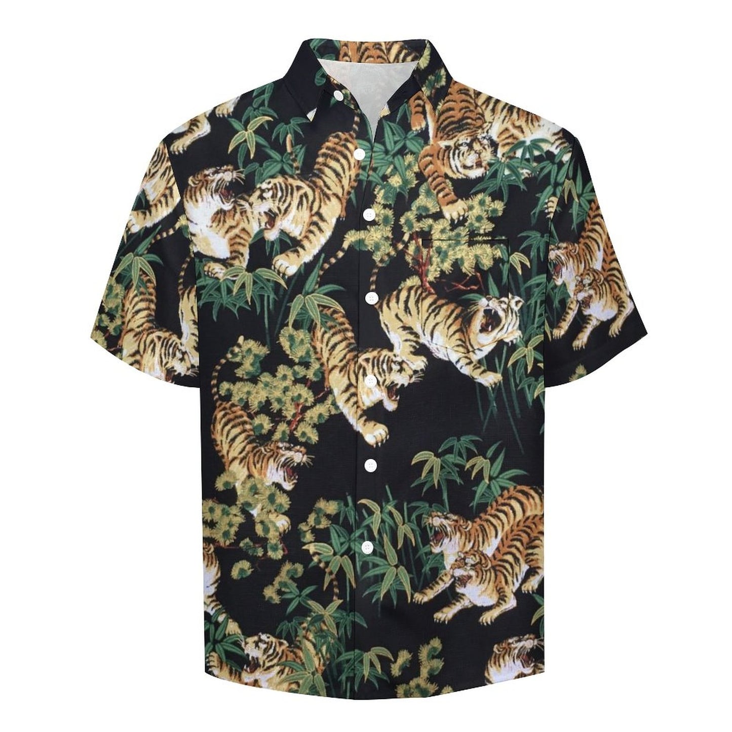 Cotton Tiger Breast Pocket Short Sleeve Resort Shirt 2306100687