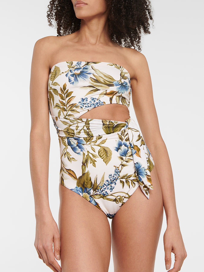 Fashion Colorblock Floral Print One Piece Swimsuit