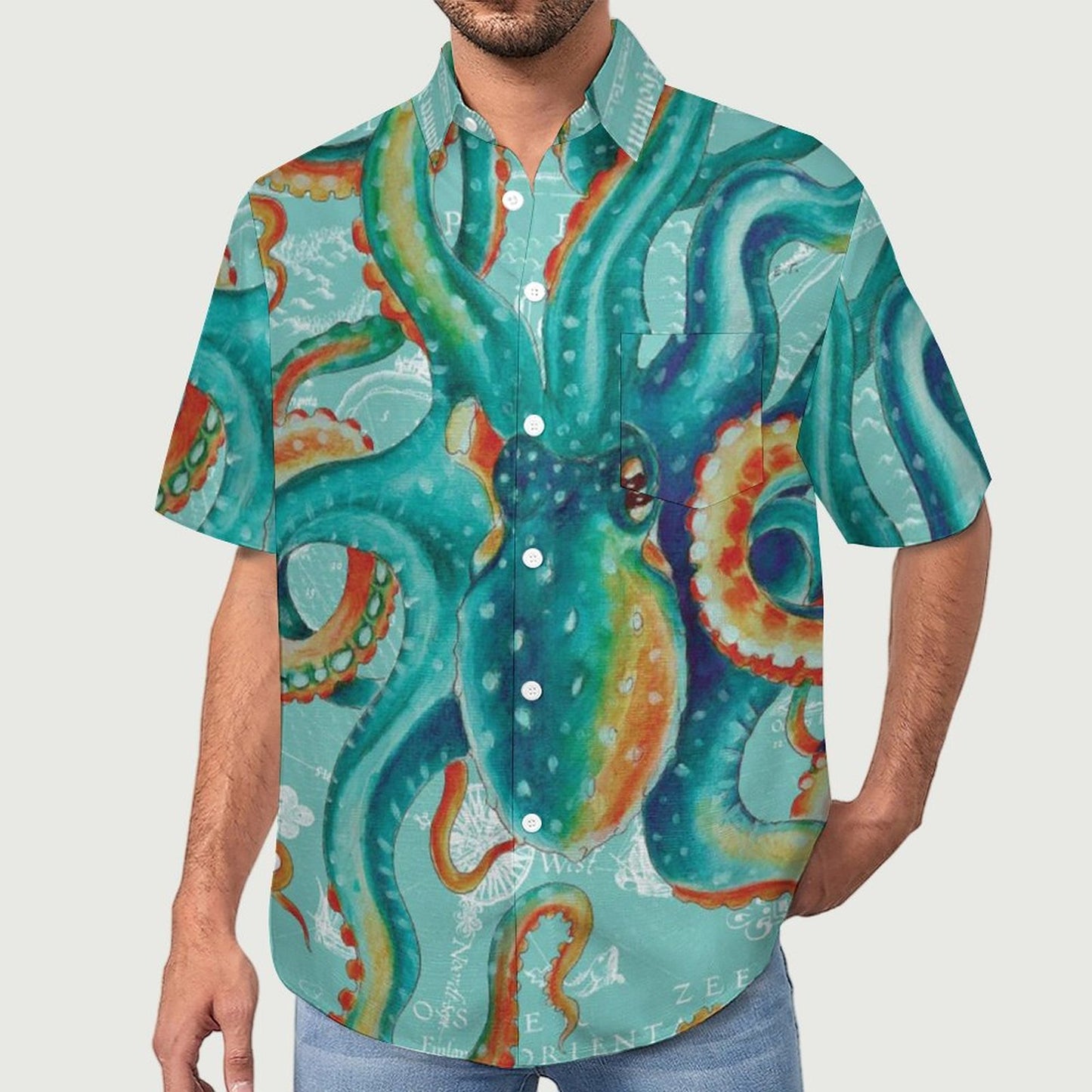 Men's Octopus Painted Art Print Vacation Hawaiian Shirt 2305106290