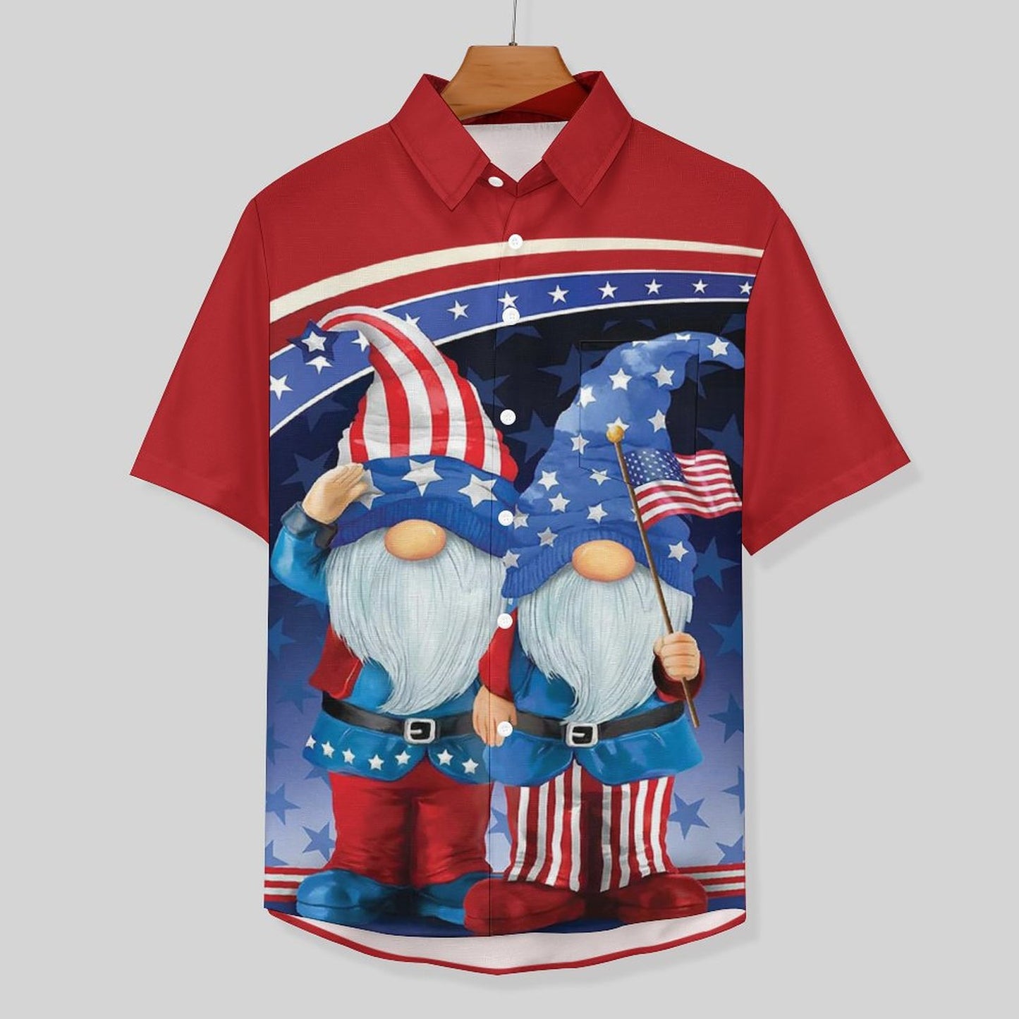 Independence Day Flag Midget Chest Pocket Linen Short Sleeve Shirt 2306101232