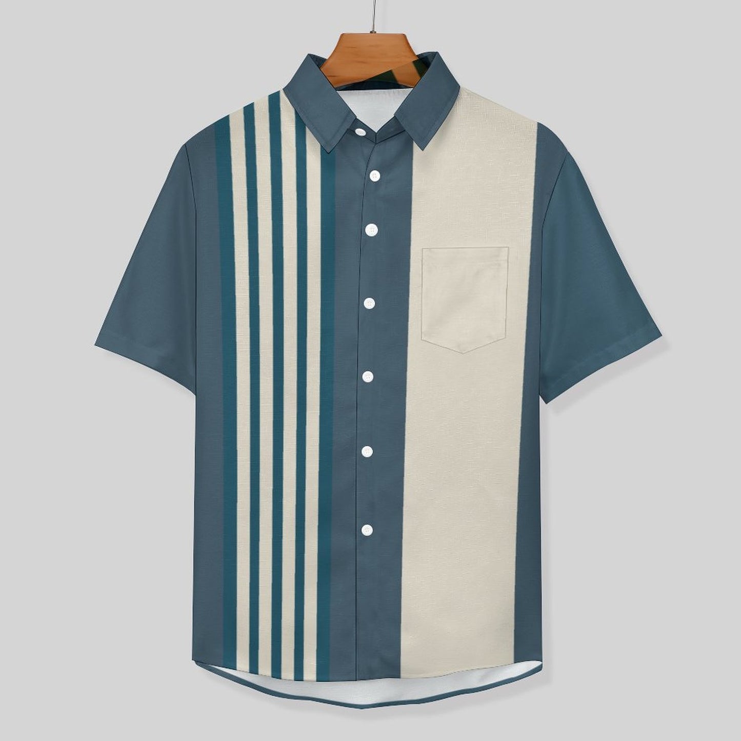Men's Striped Print Front Button Soft Breathable Chest Pocket Casual Shirt