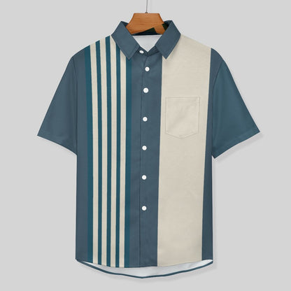 Men's Striped Print Front Button Soft Breathable Chest Pocket Casual Shirt