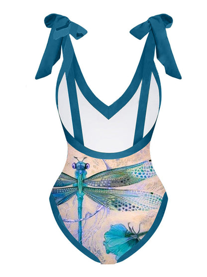 Fashion V-Neck Print One-Piece Swimsuit Set