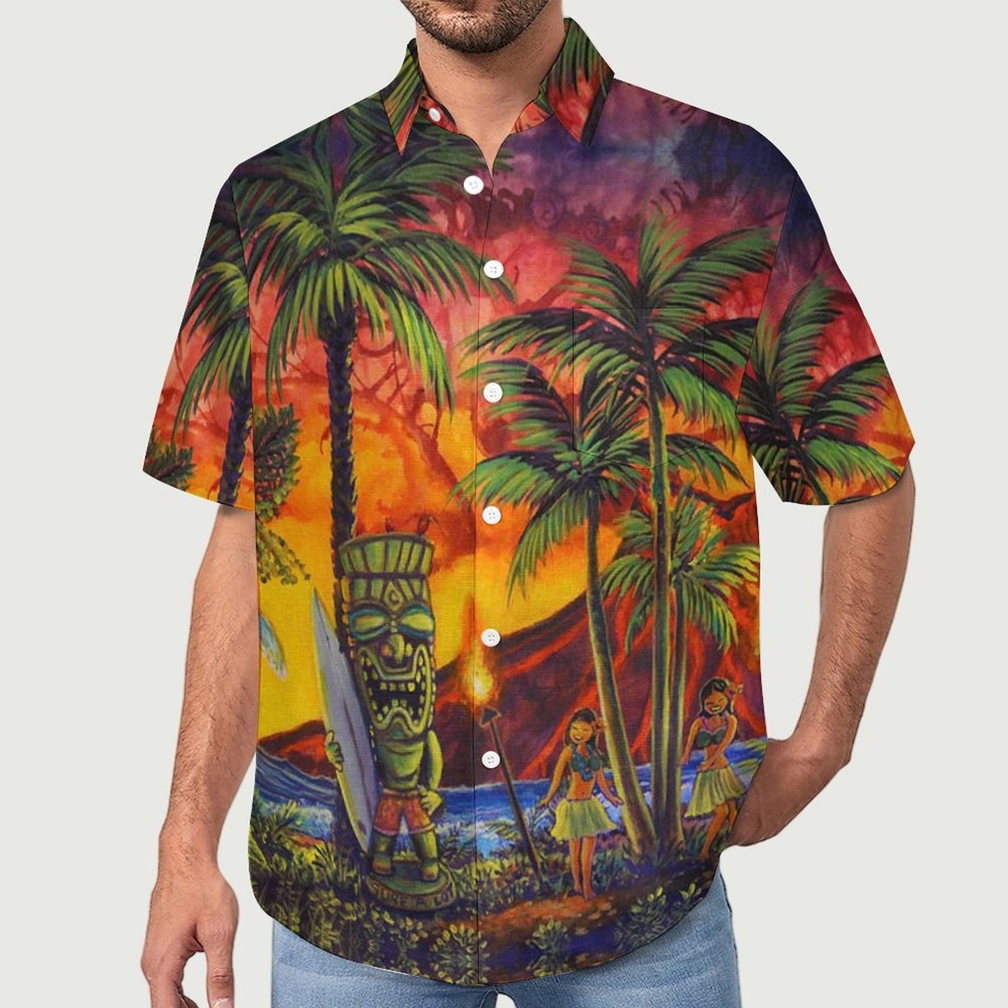 Tiki Chest Pocket Short Sleeve Hawaiian Shirt 2306100695