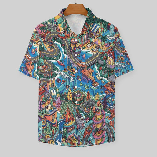 Men's Scavenger Hunt Print Casual Short Sleeve Shirt 2306102369