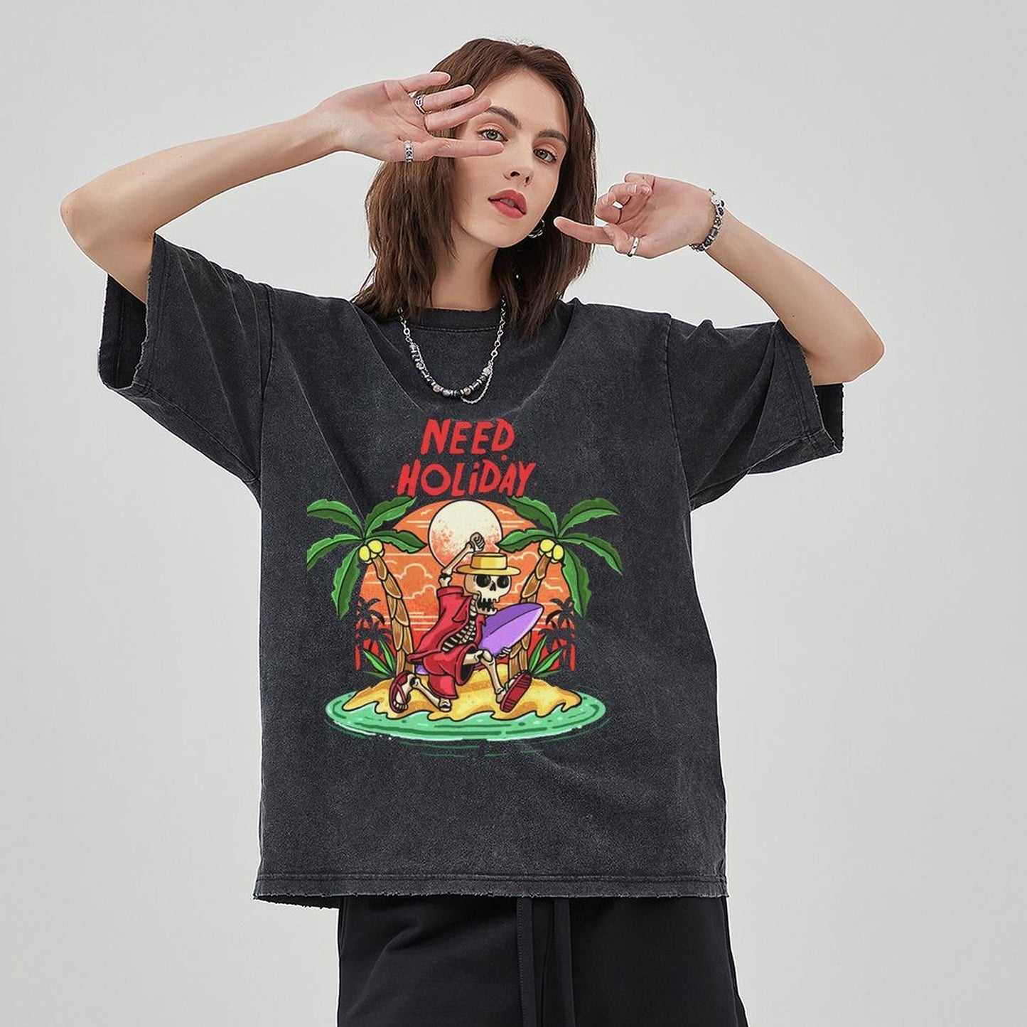 Unisex Vintage Solid Wash T-Shirts 2305104078