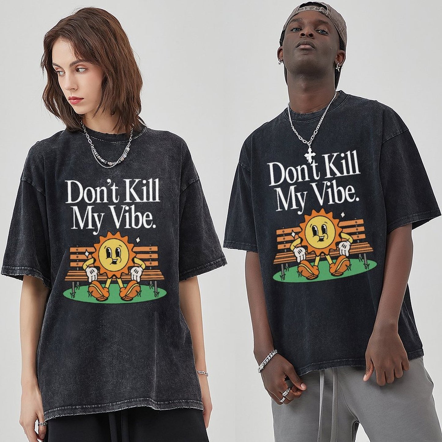 Unisex Vintage Solid Wash Denim T-Shirts 2306104536