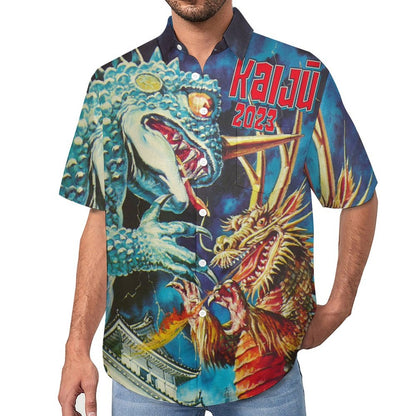Men's Cotton Monster Print Vacation Hawaiian Shirt 2306101229