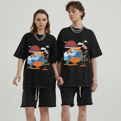Unisex Vintage Solid Wash T-Shirts 2305102653