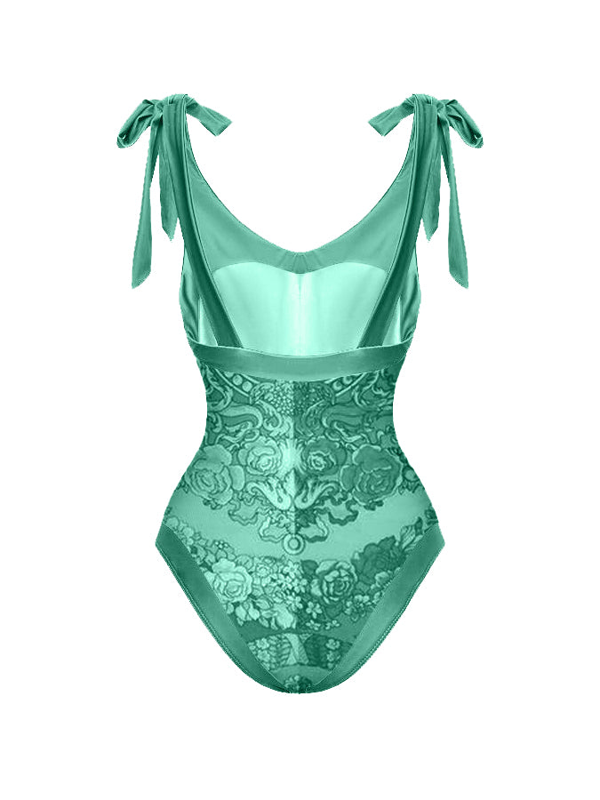 Fashion Print Lace Up One Piece Swimsuit