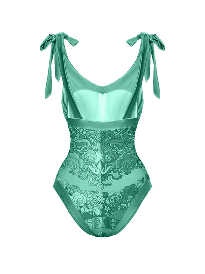 Fashion Print Lace Up One Piece Swimsuit