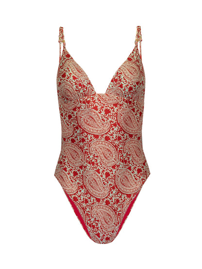 Vintage Print One Piece Swimsuit And Cover Up