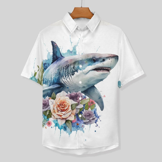Men's Shark Painted Art Print Vacation Hawaiian Shirt