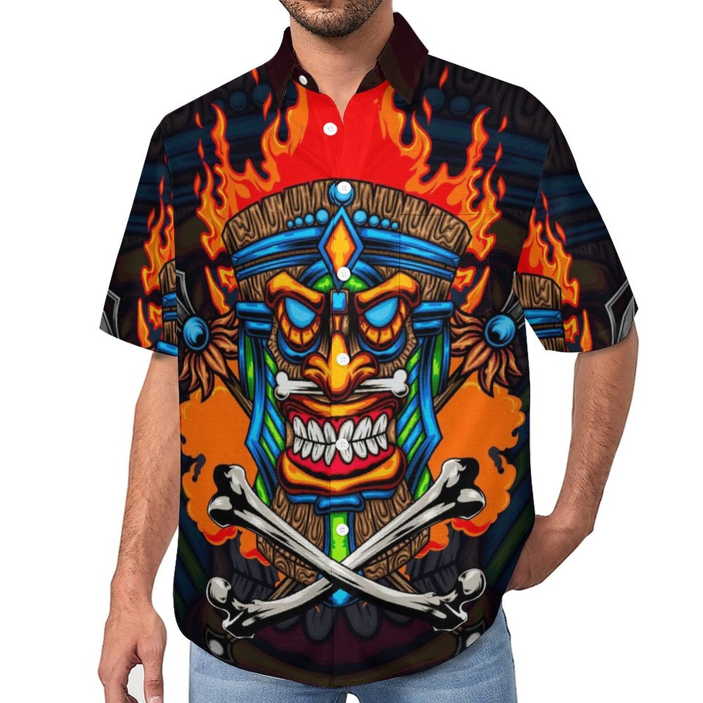 Men's Hawaiian TIKI Print Casual Short Sleeve Shirt 2306102582