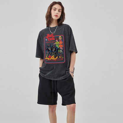 Unisex Vintage Solid Wash Denim T-Shirts