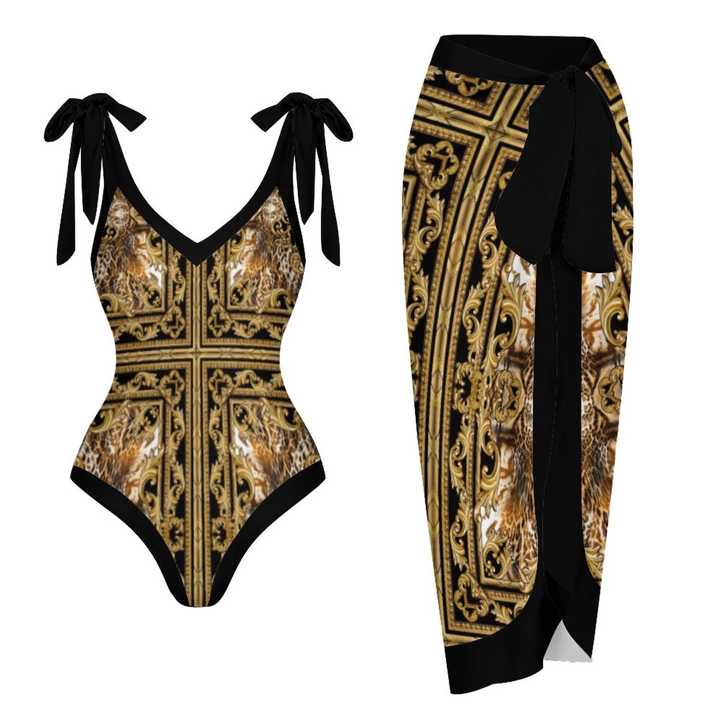 Casual Printed One-Piece Swimsuit And Cover Up 2305102875