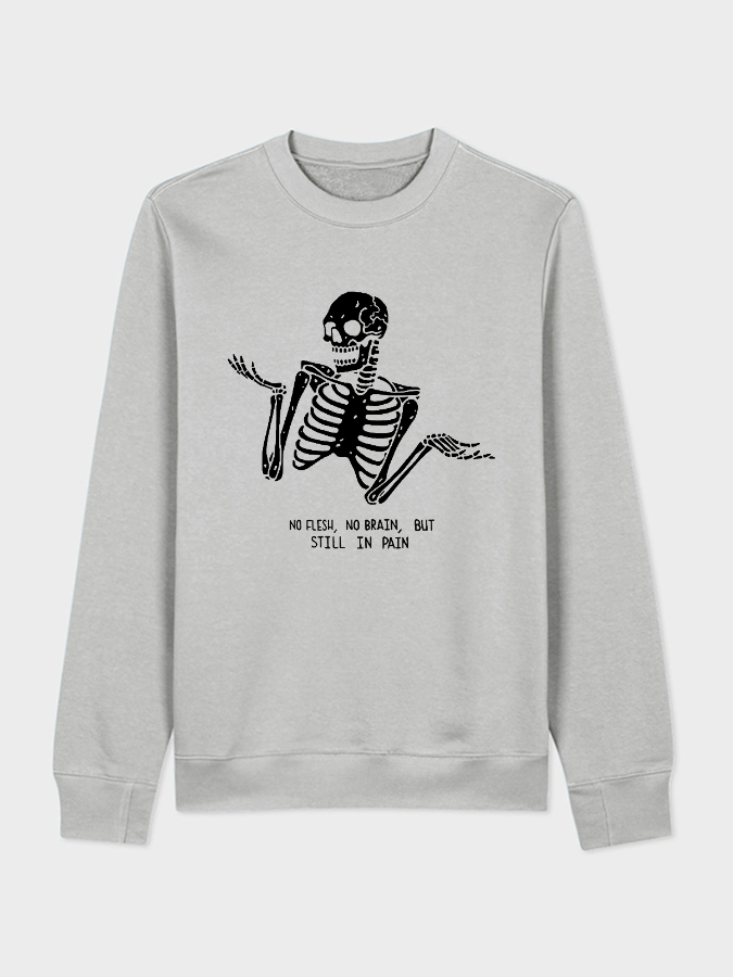 Unisex Round Neck Casual Skeleton Printed Long Sleeve Sweatshirt