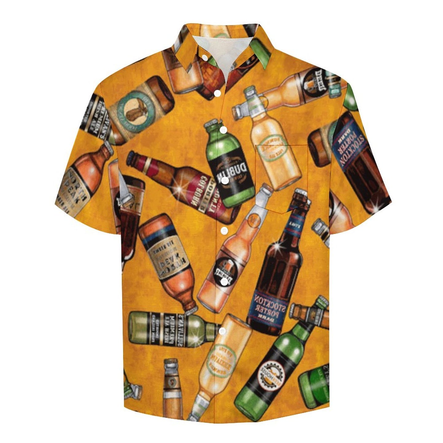 Yellow Beer Print Men's Linen Vacation Hawaiian Shirt