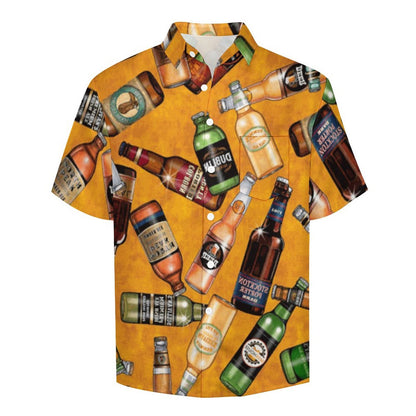 Yellow Beer Print Men's Linen Vacation Hawaiian Shirt