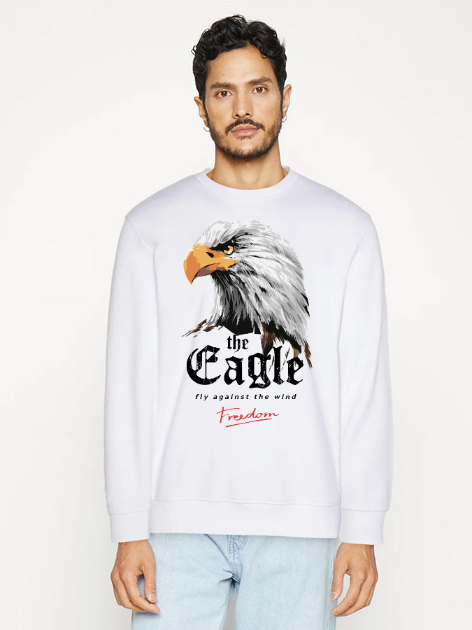 Unisex Round Neck Casual Eagle Printed Long Sleeve Sweatshirt