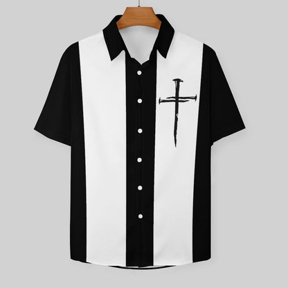 Mens Crucifix Print Casual Breathable Short Sleeve Hawaiian Shirt