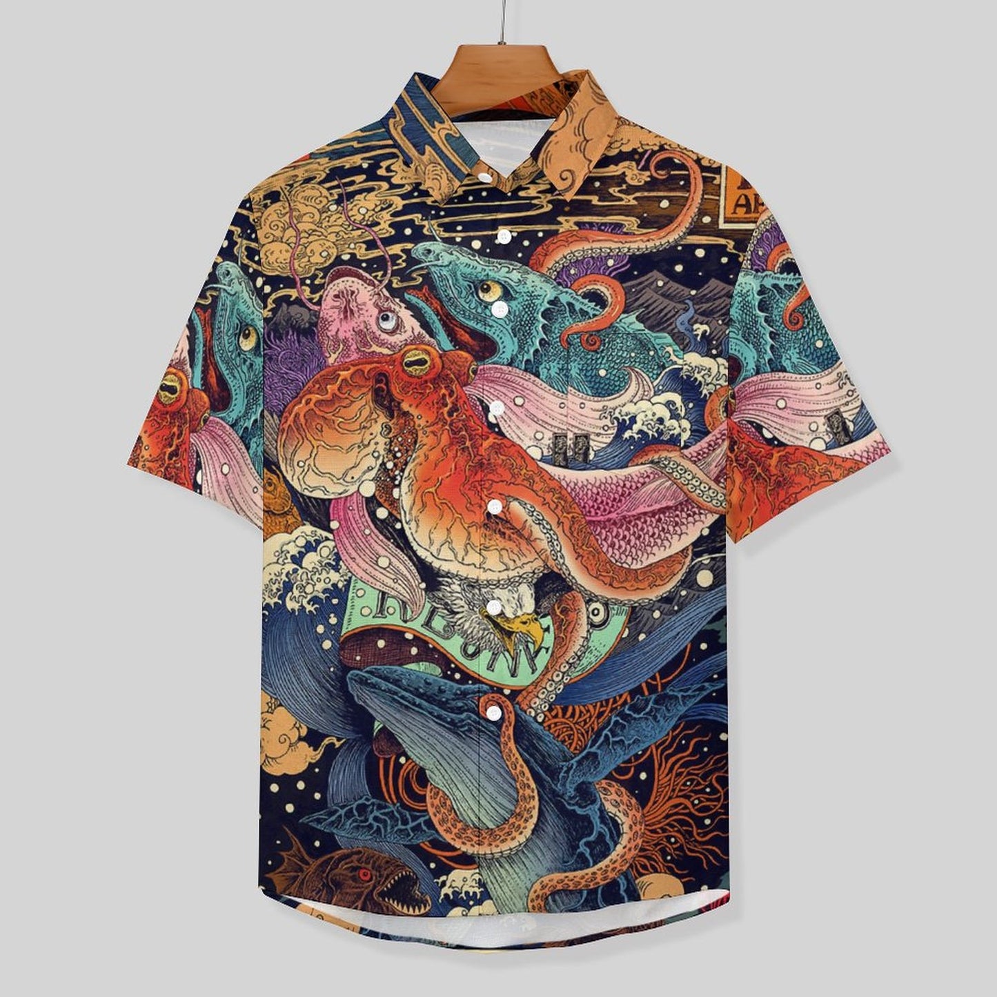 Men's Ukiyo-e Sea Life Print Vacation Hawaiian Shirt 2305106996
