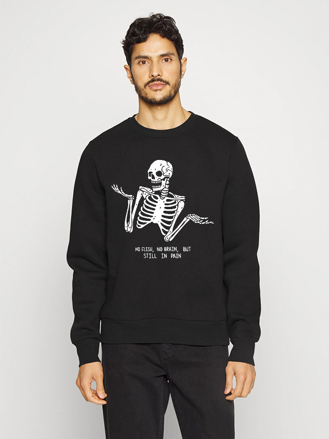 Unisex Round Neck Casual Skeleton Printed Long Sleeve Sweatshirt