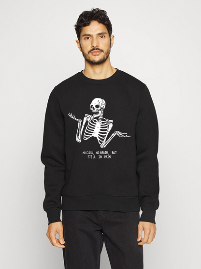 Unisex Round Neck Casual Skeleton Printed Long Sleeve Sweatshirt