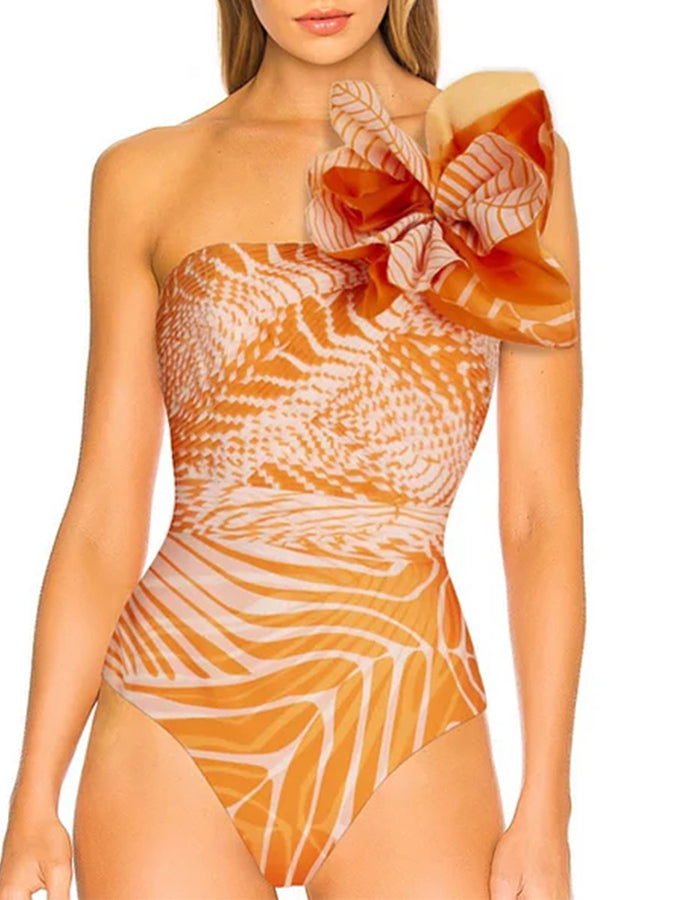 Botanical Print One Piece Swimsuits and Skirt