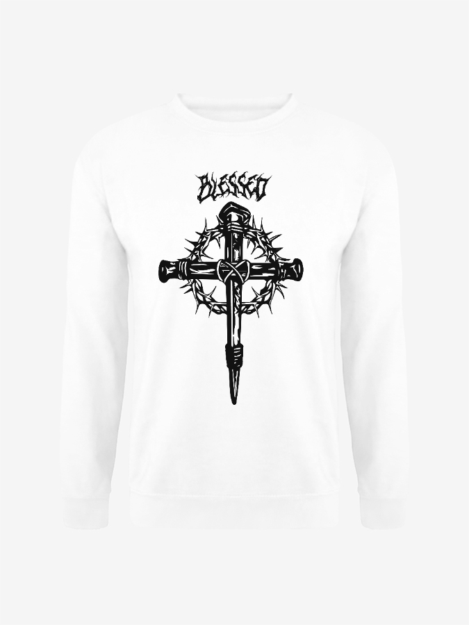 Unisex Round Neck Casual Cross Printed Long Sleeve Sweatshirt